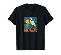 Delaware Egret Vintage Coastal Wildlife Sunset Scene T-Shirt
