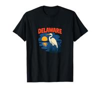Delaware Egret Vintage Coastal Wildlife Sunset Scene T-Shirt
