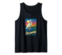 Delaware Egret Vintage Coastal Wildlife Sunset Scene Tank Top