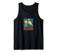 Delaware Egret Vintage Coastal Wildlife Sunset Scene Tank Top