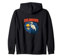 Delaware Egret Vintage Coastal Wildlife Sunset Scene Zip Hoodie