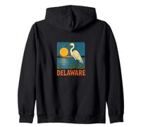 Delaware Egret Vintage Coastal Wildlife Sunset Scene Zip Hoodie