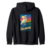 Delaware Egret Vintage Coastal Wildlife Sunset Scene Zip Hoodie