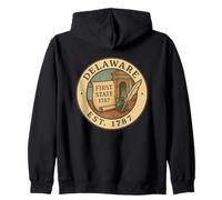 Delaware First State Est. 1787 Vintage Emblem Design Zip Hoodie