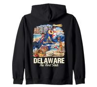 Delaware The First State Beach Lighthouse Crab Peach Zip Hoodie