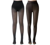 Delcast 2 Pairs Fleece Lined Tights for Women - Triangle Crotch Design,High Waist Pantyhose Sheer Thick Warm Leggings., A-black+black, XS