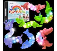 DELEE Pop Tubes Animal Toy,Sensory Tubes for Autism with LED Light,4Packs Glow Animal Stress Relief Toys for Kids,Party Supplies for Christmas Halloween Birthday