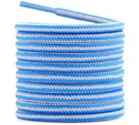 DELELE 2 Pairs Unisex Round Rope Stripe Shoelace Trainers Hiking Walking Boot Shoe Laces White Blue Striped Shoelaces Boot Strings 35.43 Inches