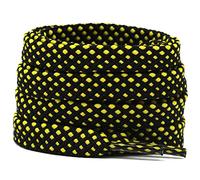DELELE 2 Pairs Wide 8 mm Double Layer Flat Hollow Shoe Laces Black Yellow Strings Rope Polka Dots Colourful Twill Shoelaces Shoestrings 47.24 Inch