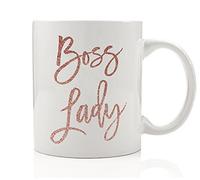 DELENA Boss Lady Coffee Mug Faux Pink Glitter Inspirational Motivational Coffee Mugs with Sayings Empowered Woman Gift for Entrepreneur Coworker or Office