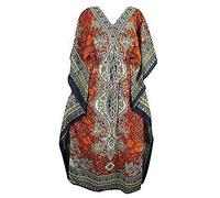 Delena Designs Women's Short Kaftan Dress Maxi Caftan Dress Gown Top Night Dress Orange Color