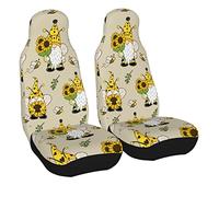 Delerain Car Seat Covers Set 2Pcs, Gnomes Bees Sunflowers Universal Front Car Seats Vehicle Enterior Protector Suitable Fits Most Car Auto SUV Sedan Truck