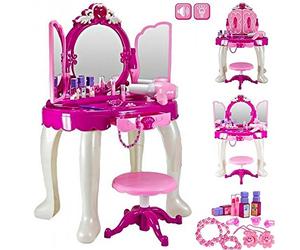 Delex® Girls Glamour Mirror Makeup Dressing Table Stool Playset Toy Vanity Light & Music Great Christmas XMAS Gift New