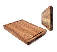 Delex Large Wooden Chopping Board - FSC Certified Acacia Cutting Board with Juice Groove & Cracker Well, Multipurpose Kitchen & Charcuterie Serving Board (40.7x30.5x3.8 cm)