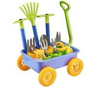 Delex Pull along Kids Wagon Wheelbarrow and Gardening, Beach and Tools Play Set With Water Pail and Spray Includes 10 Accessories and 4 Plant Pots