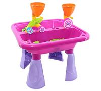 Delex® Sand and Water Table with Double Compartment for Toddlers including Assorted Accessories. Garden Sandpit Play Set. Great Christmas XMAS Birthday Gift for Kids Boys Girls. Pink