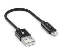 deleyCON 0.15m (5.91 Inch) Lightning 8 Pin USB Charging Cable Apple MFI for iPhone 12 Pro Max 12 Pro 12 Mini 11 Pro 11 Pro Max 11 SE 2. Gen. XR XS Max XS X Metal Plugs & Nylon Cable - Black