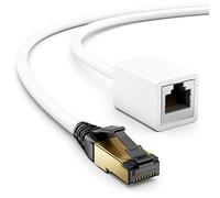 deleyCON 0.5 m CAT8.1 RJ45 Extension Patch Cable Network Cable 40 GBit/s 2000 MHz S/FTP Copper PiMF 1x RJ45 Connector 1 x RJ45 Socket for Ethernet LAN Gaming Streaming - White