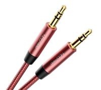 deleyCON 0.5m (1.64 ft.) Nylon 3.5mm Jack Audio Stereo AUX Cable Metal Connector Mobile Phone Smartphone Tablet Headphones HiFi Receiver - Red/Pink