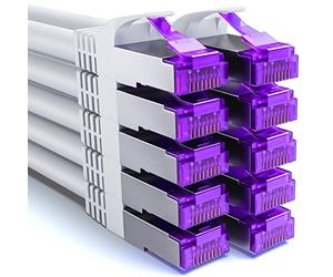 deleyCON 10x 0.25m (0.82 ft.) CAT7 Network Cable - 10 Gigabit - RJ45 Patch & Ethernet Cable (Copper, SFTP PiMF Shielding) - for High-Speed LAN DSL Switch Modem Router Patch Panel CAT7 CAT6 - White