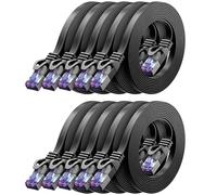 deleyCON 10x 1m (3.28 ft.) RJ45 Patch Cable Flat Cable Ribbon Cable with CAT7 Bare Cable Network Cable Ethernet Cable Slim U/FTP Gigabit Ethernet LAN Cable - Black