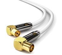 deleyCON 15m (49.21 ft.) TV Antenna Cable Coaxial Cable Gold-Plated Connector 2x 90° Angle Metal Connector UltraHD FullHD HDTV 100dB - White