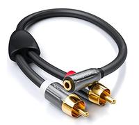 deleyCON 20cm Audio Adapter - 3.5mm Jack Socket to 2x RCA Cinch Metal Plug - Laptop Tablet Smartphone TV DVD Sound Box - Black