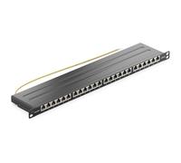deleyCON, 24-Port Cat 6a Mini Patch Panel, Screened TIA568A/B, 0.5U, Metal, Black, Rack Mount, Desktop, Server Mounting
