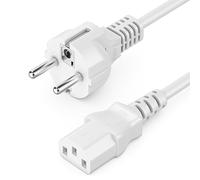 deleyCON 2m Power Cable Electrical Cord Plug with Protective Contact Type F (CEE 7/4) to Cold Appliance Socket C13 Female PC Computer Monitor Printer Beamer - White