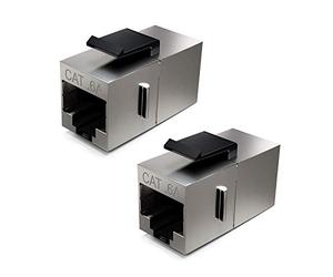 deleyCON 2x CAT6a Keystone Module Patch Cable Clutch Interconnects Shielded 2x RJ45 Socket Network Patch Panel Keystone Bracket Extension