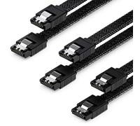 deleyCON 3 x 30 cm SATA 3 Cable Nylon Set 6 Gbit/s Data Cable SATA III Connection Cable Serial ATA Connection Cable for Motherboard & Hard Drive HDD SSD 2 S-ATA L Connector Straight Black