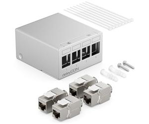 deleyCON 4 Port Patch Panel Set Patch Field Distribution Panel 1HE + 4x RJ45 Keystone Jack Modules STP CAT6a Compatible with CAT5 CAT6 CAT7 Installation Cable Network Cable Ethernet LAN DSL - Grey