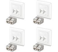 deleyCON 4x Keystone Network Data Socket Flush-Mounting 8x CAT 6a Keystone Jack Modules RJ45 Socket Network Installation Cables Fully Shielded Uni White