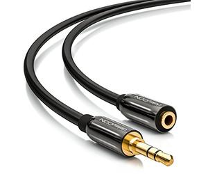 deleyCON 5m Stereo Audio Jack Extension Cable - 3.5mm Jack Female to 3.5mm Jack Plug - AUX Cable Metal Connector - Black