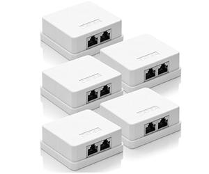deleyCON 5x CAT 6a Network Socket 2x RJ45 Socket FTP Shielded Surface-Mounted 10Gbit Ethernet LAN Patch Cable - White