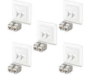 deleyCON 5x Keystone Network Data Socket Flush-Mounting 10x CAT 6a Keystone Jack Modules RJ45 Socket Network Installation Cables Fully Shielded Uni White
