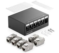 deleyCON 6 Port Patch Panel Set Patch Field Distribution Panel 1HE + 4x RJ45 Keystone Jack Modules STP CAT6a Compatible with CAT5 CAT6 CAT7 Installation Cable Network Cable Ethernet LAN DSL - Black