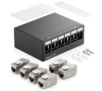 deleyCON 6 Port Patch Panel Set with 6x CAT.7 RJ45 Keystone Jack Module STP 10 Gbit/s - Distribution Panel Compatible with Installation Cable CAT6 CAT6a CAT8 Ethernet LAN DSL Network Cable - Black