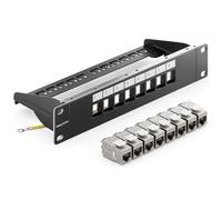 deleyCON 8 Port CAT 8 Patch Panel Set Distribution Panel Patch Panel 10 Inch 1 HE + 8x RJ45 Keystone Jack Module CAT8 40 Gbit/s 2000 MHz Compatible with Installation Cable CAT7 CAT-8 Ethernet Network