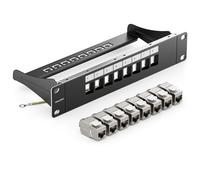deleyCON 8 Port Patch Panel Set Patch Panel Modular 1 U 10 Inch Rack Installation + 8x RJ45 Keystone Module CAT6a Compatible with CAT5 CAT6 CAT7 LAN Network Cable Installation Cable Black