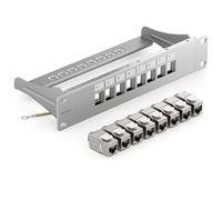 deleyCON 8 Port Patch Panel Set Patch Panel Modular 1 U 10 Inch Rack Installation + 8x RJ45 Keystone Module CAT6a Compatible with CAT5 CAT6 CAT7 LAN Network Cable Installation Cable Grey