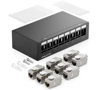 deleyCON 8 Port Patch Panel Set with 8x CAT.7 RJ45 Keystone Jack Module STP 10 Gbit/s - Distribution Panel Compatible with Installation Cable CAT6 CAT6a CAT8 Ethernet LAN DSL Network Cable - Black