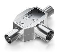 deleyCON Antenna Distribution T-Coupling Two Devices Distributor For TV T-Adapter Coaxial Coupling 2x Coax Plug Suitable For Cable Television Silver