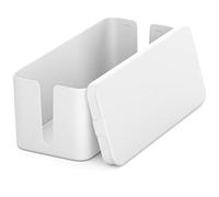 deleyCON Cable Management Box - Organiser Box with 2 Side Cable Guides - Robust Plastic, White - 12.87" x 5.31" x 4.92"