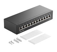 deleyCON CAT 6 Patch Panel Distribution Panel 12 Port 1HE Desktop & Wall Mounted Shielded 12x RJ45 Socket LAN Network Installation Cable TIA568A TIA568B RAL 9005 Black