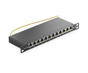 deleyCON Cat 6a 0.5U Patch Panel, 12-Port, Metal, Black, Rack Mount, Compatible with Server & Desktop, CAT5e/CAT6/CAT6a/CAT7 Cables