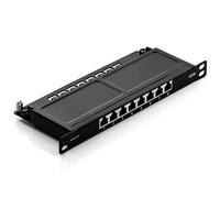 deleyCON, Cat 6a 0.5U Patch Panel Mini, 8-Port, Screened, TIA568A/B, Metal, Black, Rack Mount for Desktop & Server