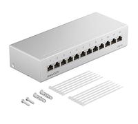 deleyCON CAT 6a Patch Panel Distribution Panel 12 Port 1HE Desktop & Wall Mounted Shielded 12x RJ45 Socket LAN Network Installation Cable TIA568A TIA568B RAL 7035 Light Grey