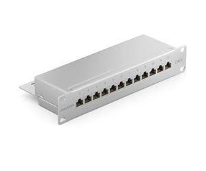 deleyCON CAT6 Network Panel 12-Port Desktop 10-Inch Rack Integration Server Mounting Shielded 12x RJ45 Ports TIA568A TIA568B - Light Gray