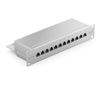 deleyCON CAT6a 12-Port Network Panel Desktop 10-Inch Rack Integration Server Mounting Shielded 12x RJ45 Ports TIA568A TIA568B - Light Gray